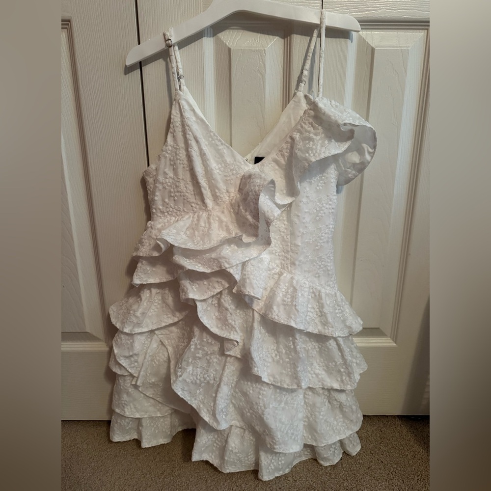 DO + BE White Ruffled V Neck dress